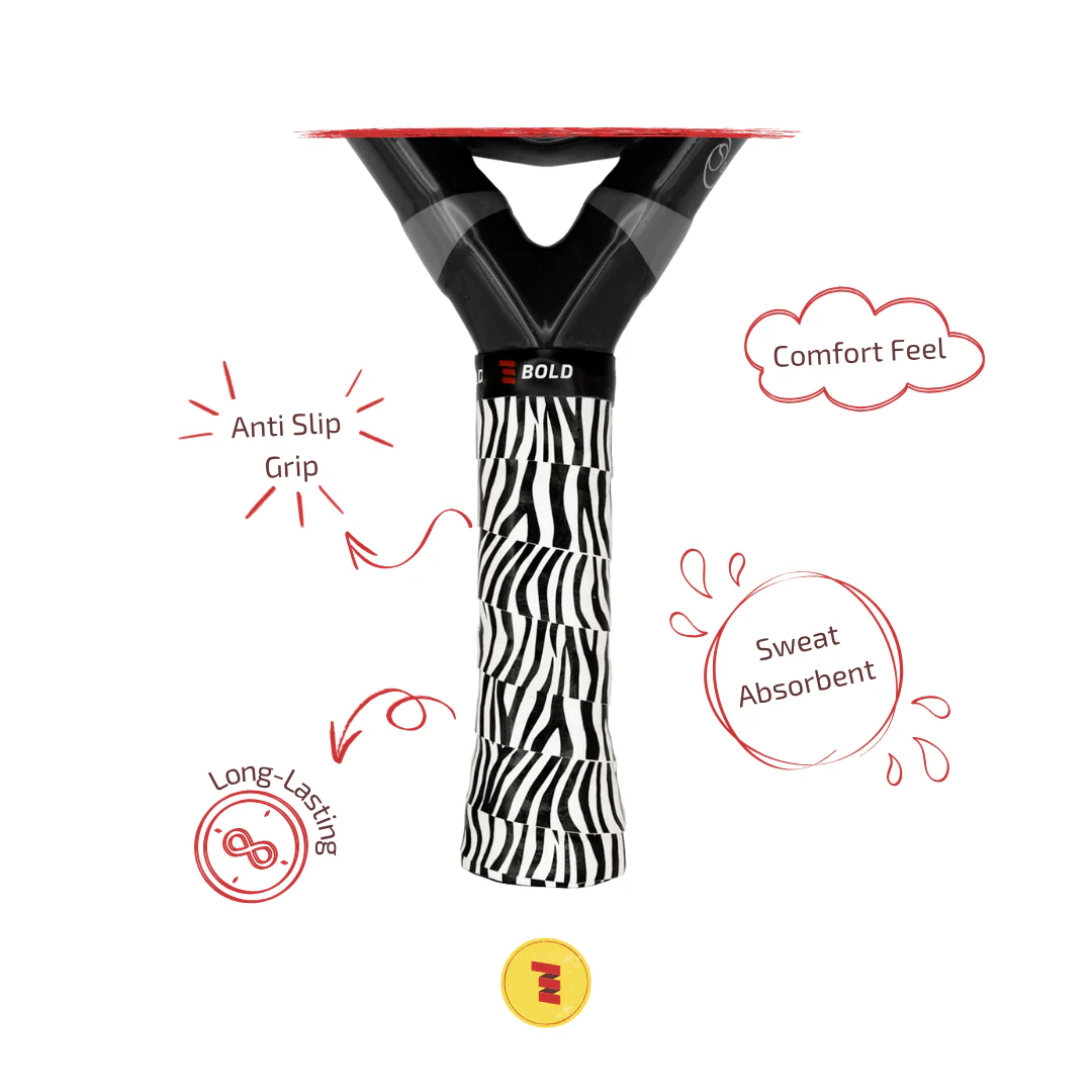 Primer plano de un overgrip de pala de pádel mostrando la importancia de una superficie de agarre fresca y adherente