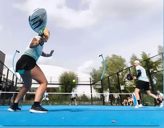 Bold overgrips in action on the padel court